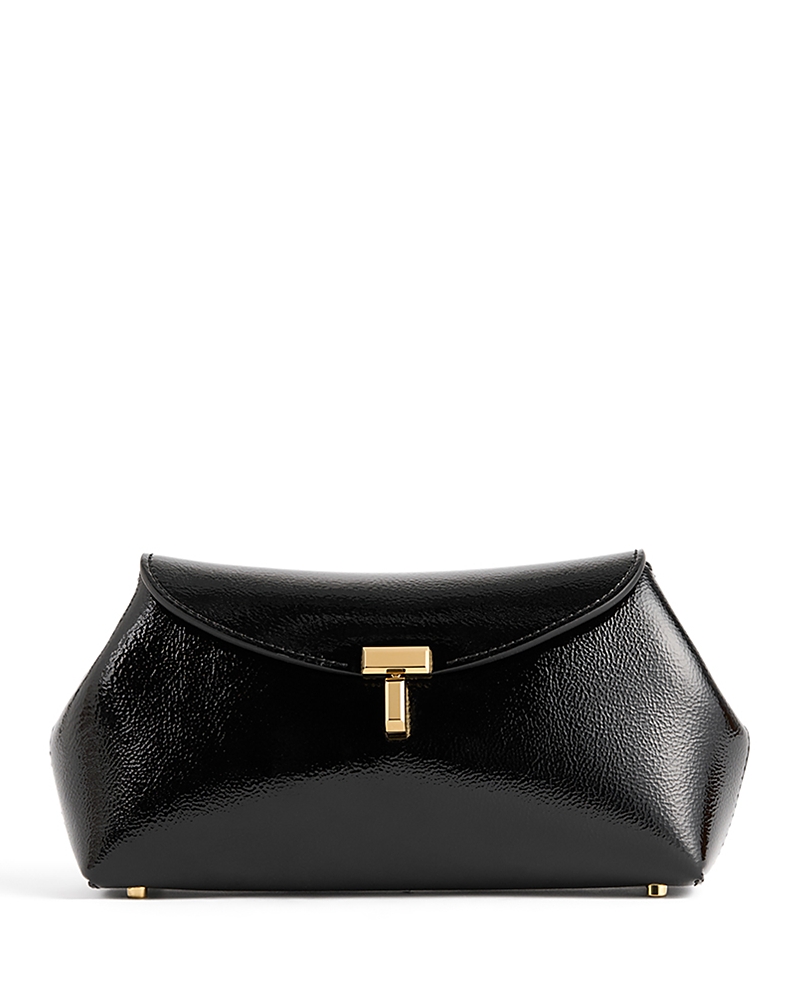 Totême Mini T Lock Naplack Clutch In Black