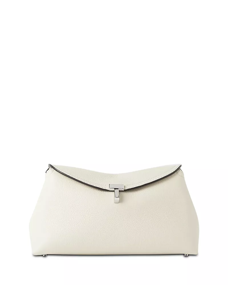 Toteme T-Lock Grained-Leather Convertible Clutch in Milk