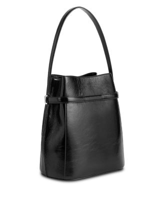 Belted Naplack Crinkled-Leather Bucket Bag in Black