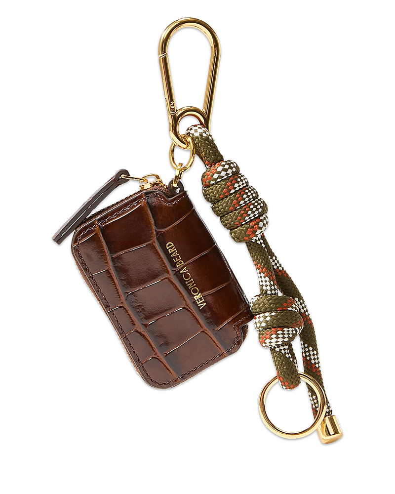 Veronica Beard Croc Embossed Leather Pouch Bag Charm In Brown