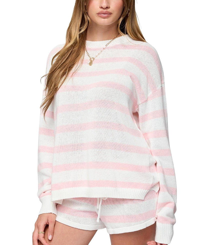 Edikted Amaris Oversized Striped Knit Sweater In Pink