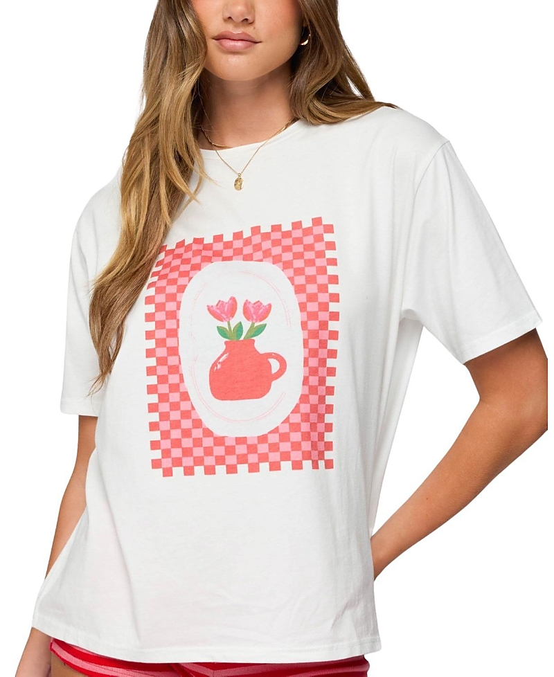 Edikted Flower Vase Oversize Graphic T-shirt In White