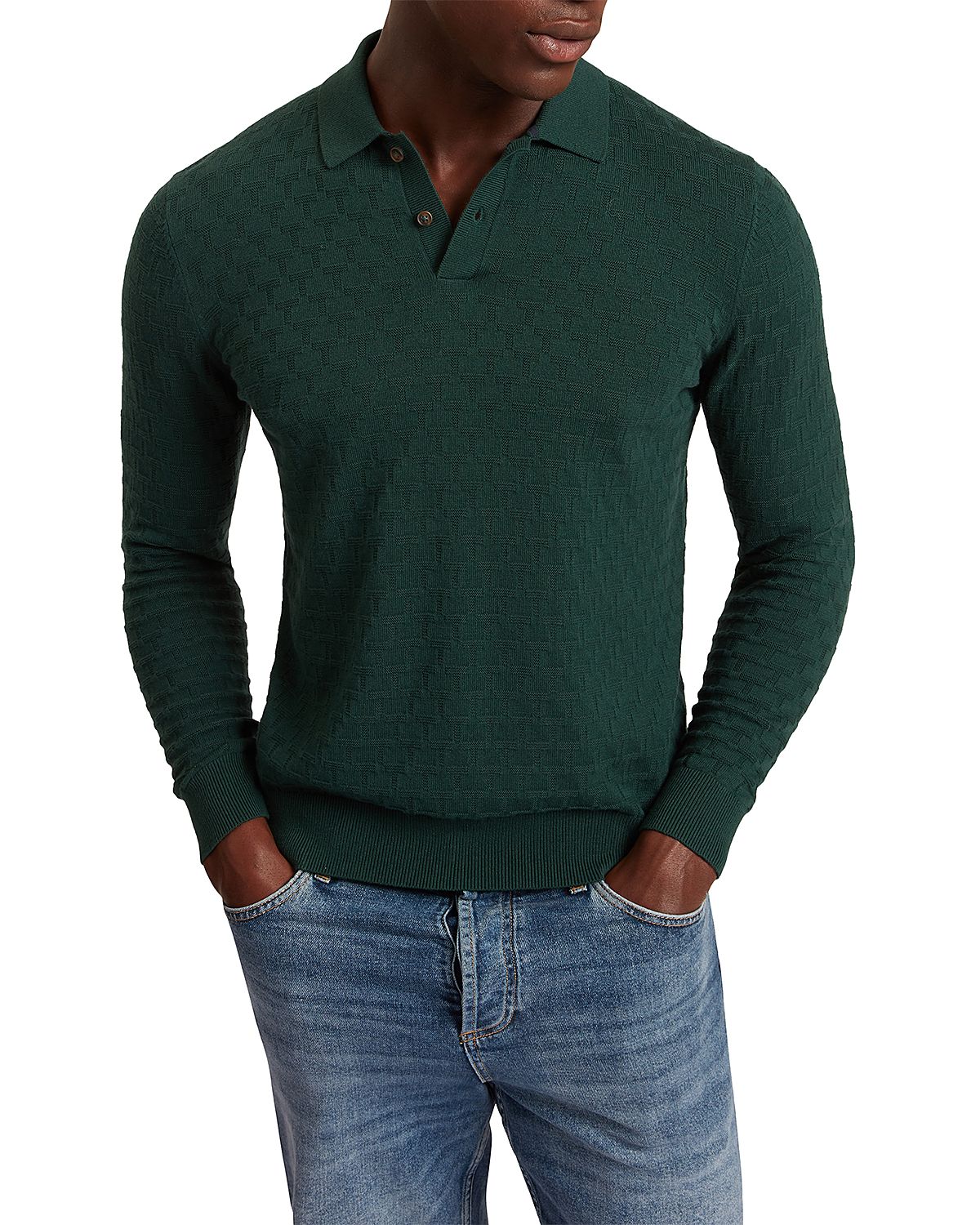 Ted Baker Gaten Long Sleeve Textured Stitch Polo