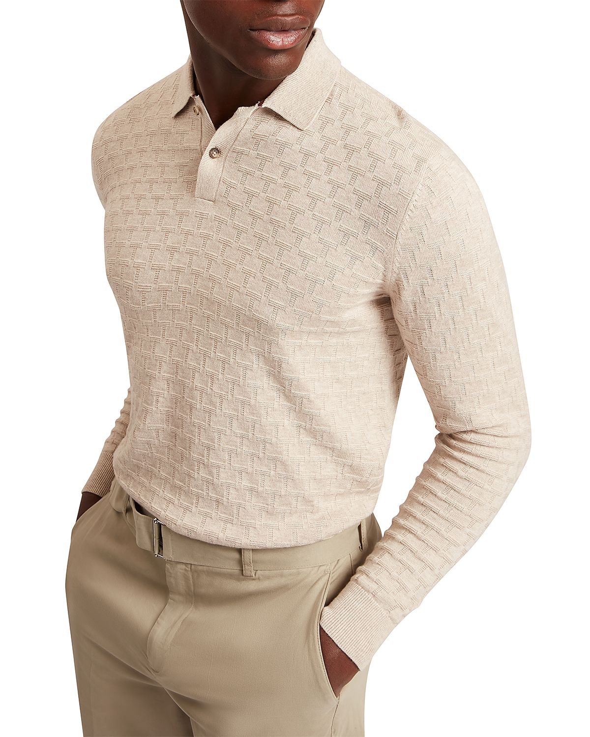 Ted Baker Gaten Long Sleeve Textured Stitch Polo