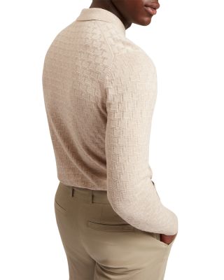 Gaten Long Sleeve Textured Stitch Polo