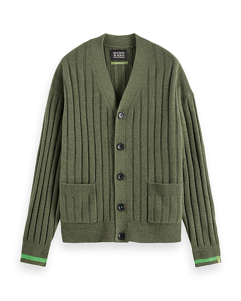 Scotch & Soda Soft Knit Dropped Shoulder Cardigan In Green