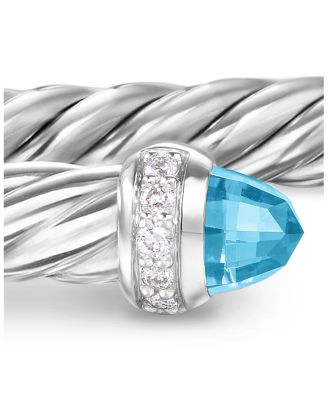 Cablespira Flex&reg; Bracelet in Sterling Silver with Blue Topaz and Diamonds, 4mm