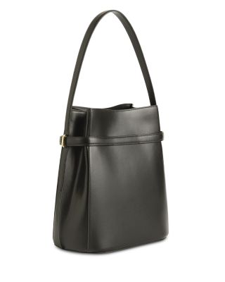 Belted Smooth Leather Bucket Bag