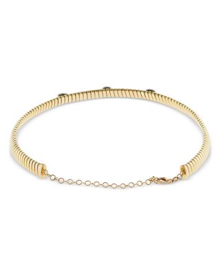 18K Yellow Gold Via Giardino Stone & Diamond Tubogas Triple Domed Collar Necklace, 12"-15"