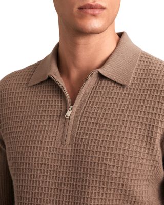 Hamilton Long Sleeved Half Zip Square Textured Wool Polo Shirt