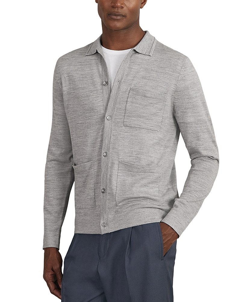 Reiss Soft Grey Mouline Merino Wool Button-through Shirt In Multi