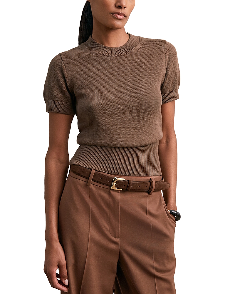 Reiss Brown Cotton And Wool Crew-neck Top In Brown