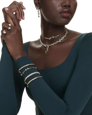 Constella White & Green Crystal Lariat Necklace, 14.87"-17.75"