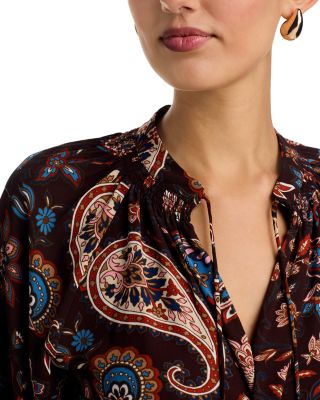Split Neck Paisley Print Blouse