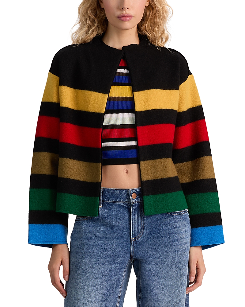 Alice And Olivia Striped Collared Sweater Jacket In Multi