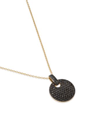Black Diamond Pav&eacute; Disc Pendant Necklace in 14K Yellow Gold, 0.85 tcw