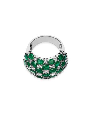 Emerald & Diamond Checkerboard Cluster Ring in 14K White Gold