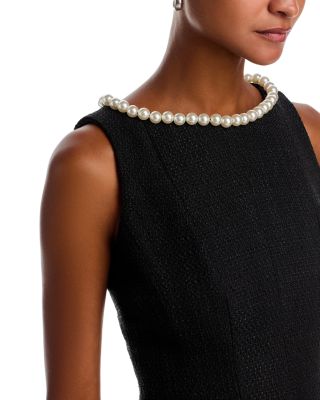 Faux Pearl Trim Tweed Sleeveless Mini Dress - Exclusive