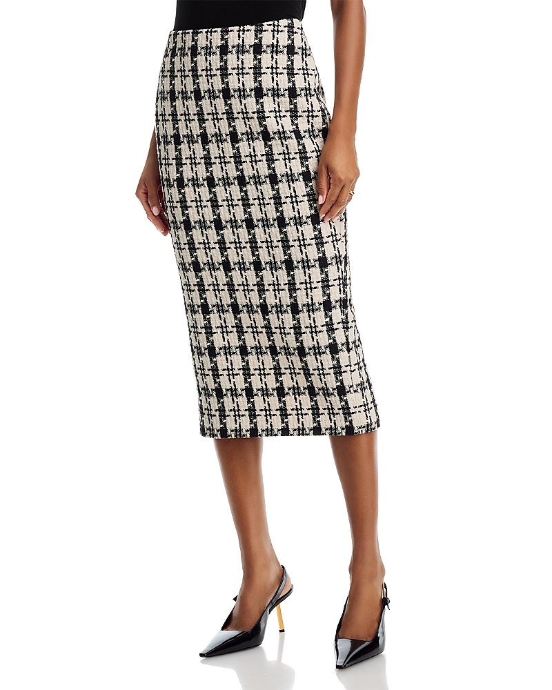 Aqua Houndstooth Tweed Midi Skirt - Exclusive In Multi