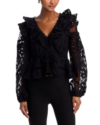 AQUA V Neck Long Sleeve Lace Top - Exclusive | Bloomingdale's Women