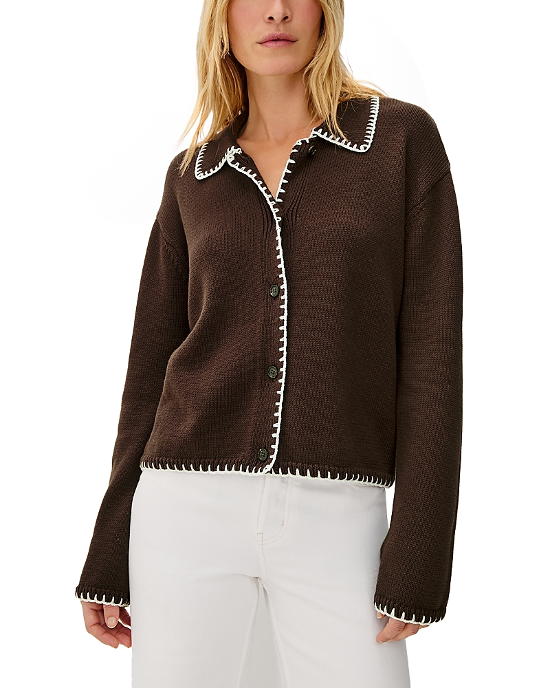 Rails Rayleen Cardigan Brown Ivory Blanket Stitch In Brown