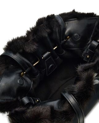 Pierced Leather & Shearling Shoulder Bag