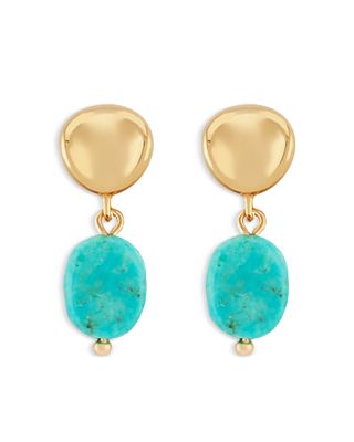 Turquoise Bead Drop Earrings in 14K Yellow Gold
