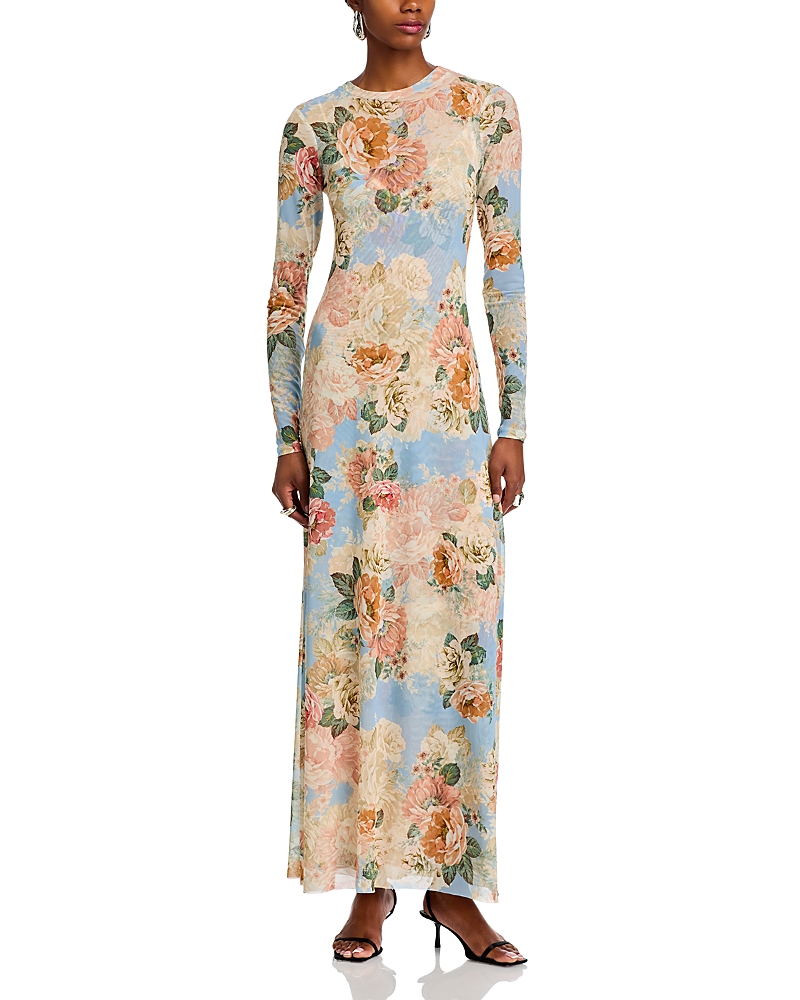 Afrm Paola Dress Soft Slate Bloom In Multi