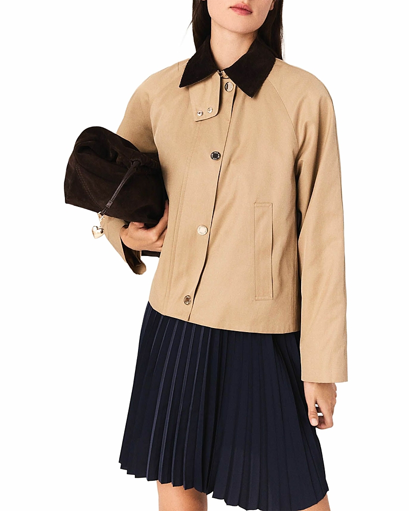 Maje Trapeze Jacket With Contrast Collar In Brown
