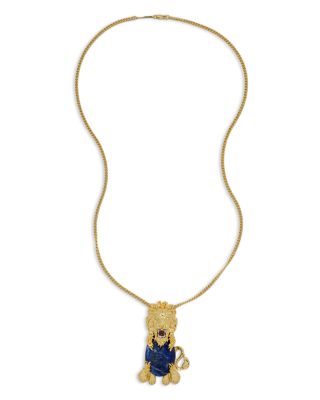 Lapis Lazuli Heart Lion Pendant Necklace, 24" 