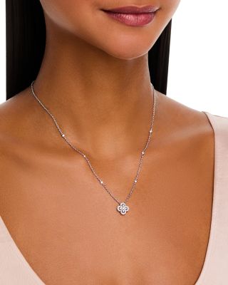 Diamond by the Yard Round & Baguette Clover Pendant Necklace in 14K White Gold, 0.5 tcw