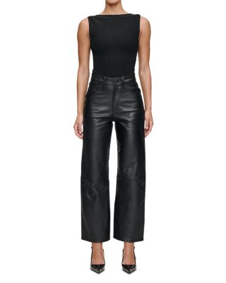 Karmine Leather Refined Wide Leg SculptSystem High Rise Jeans in Obsidian
