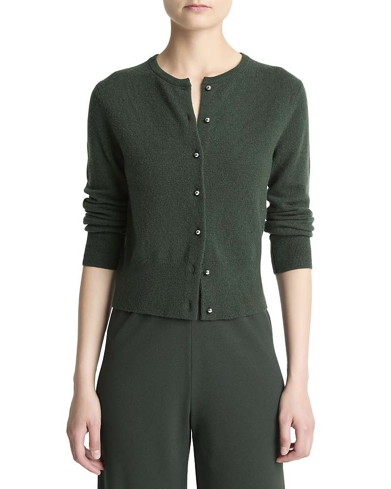 Vince Metal Button Cardigan Forest In Green