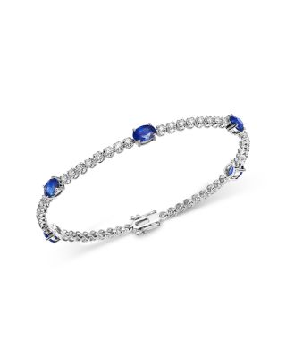 Gemstone & Diamond Tennis Bracelet in 14K White Gold