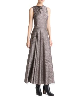 Pressed Plaid Cowlneck Dress