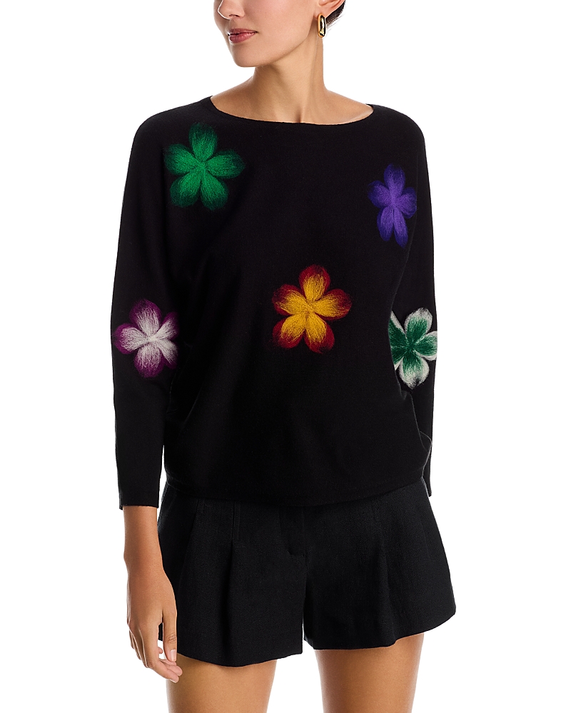 Sioni Floral Embroidered Dolman Sleeve Sweater In Black