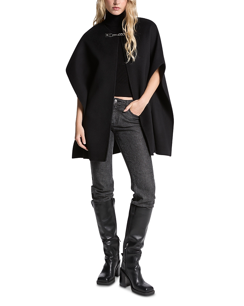 Michael Kors Double Face Wool Blend Cape In Black
