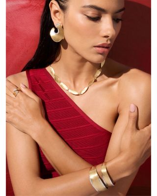 18K Yellow Gold Lunaria Twist Textured Elongated Link Collar Necklace, 16.5"-18"