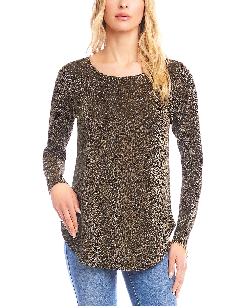 Karen Kane Metallic Knit Shirttail Top In Brown