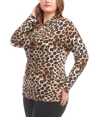 Plus Long Sleeve Printed Crossover Side Shirred Top