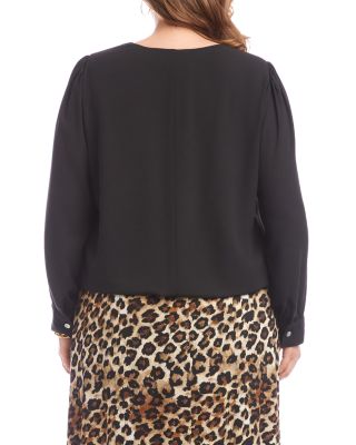 Plus Puff Sleeve V Neck Top