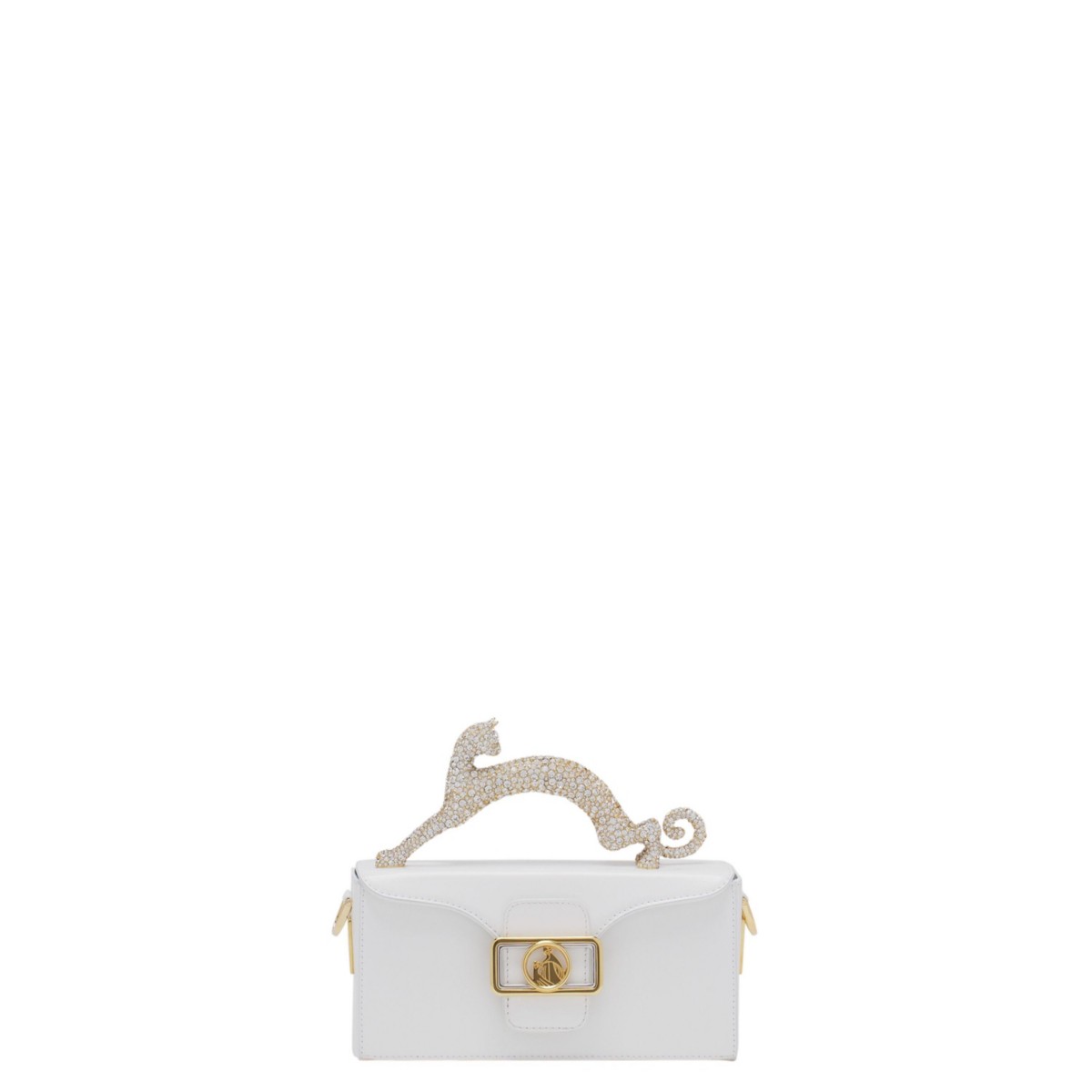 Lanvin Pencil Cat Bag in Leather and Rhinestones in White.