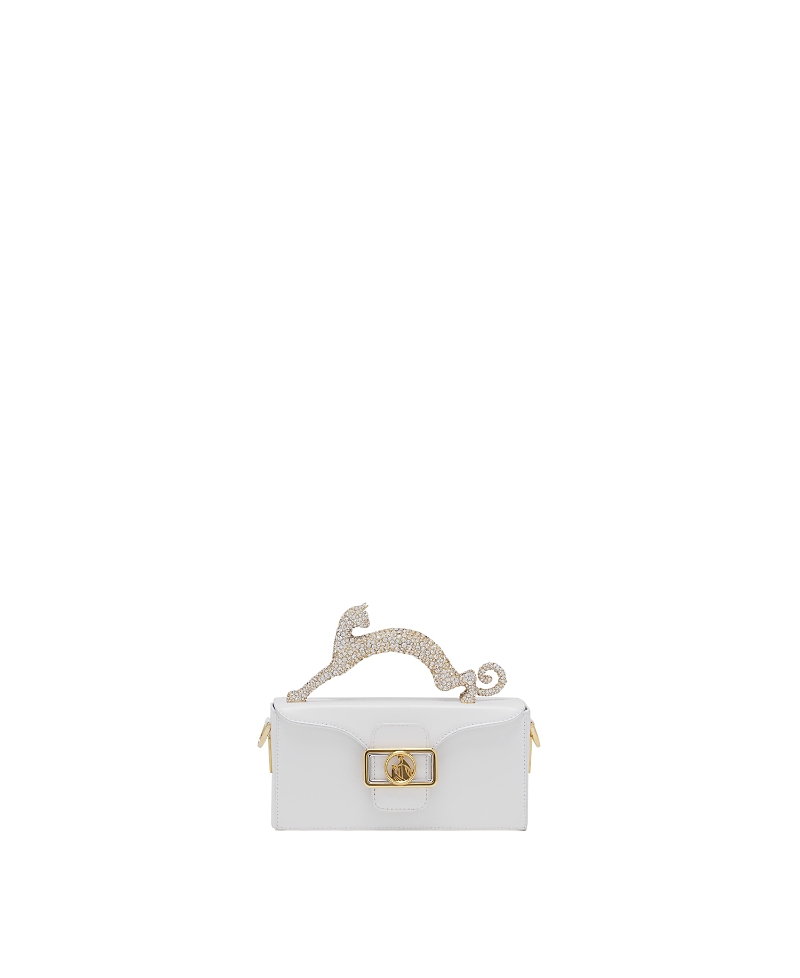 Lanvin Pencil Cat Bag In Leather And Rhinestones In White