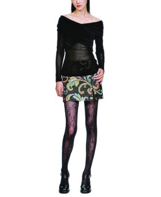 Velvet Mesh Off the Shoulder Top