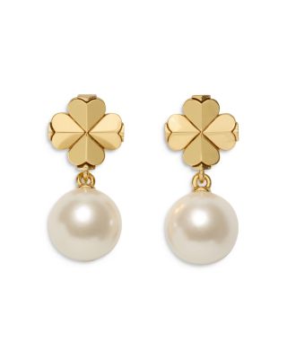 Spade Clover & Imitation Pearl Drop Earrings