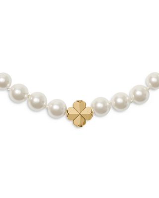 Spade Flower Imitation Pearl Collar Necklace, 16-19"