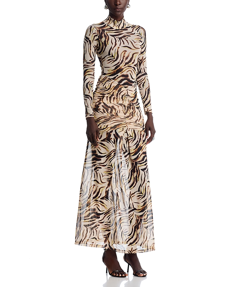Nightcap Drop Waist Mesh Maxi Dress In Animal Print