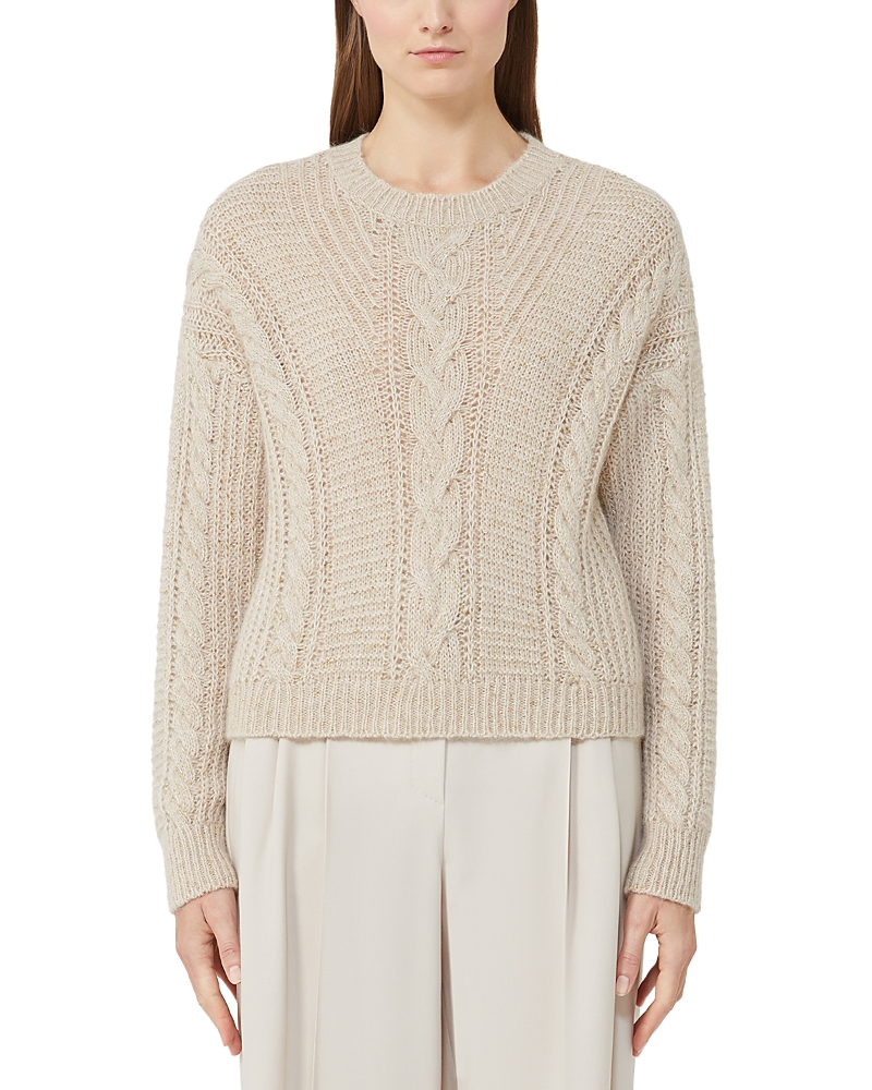 Max Mara Crasso Crewneck Cable Knit Sweater In Neutral