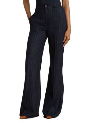 Pinstripe Wool Blend Twill Wide Leg Pant