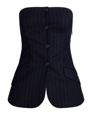 Pinstripe Wool Blend Twill Bustier